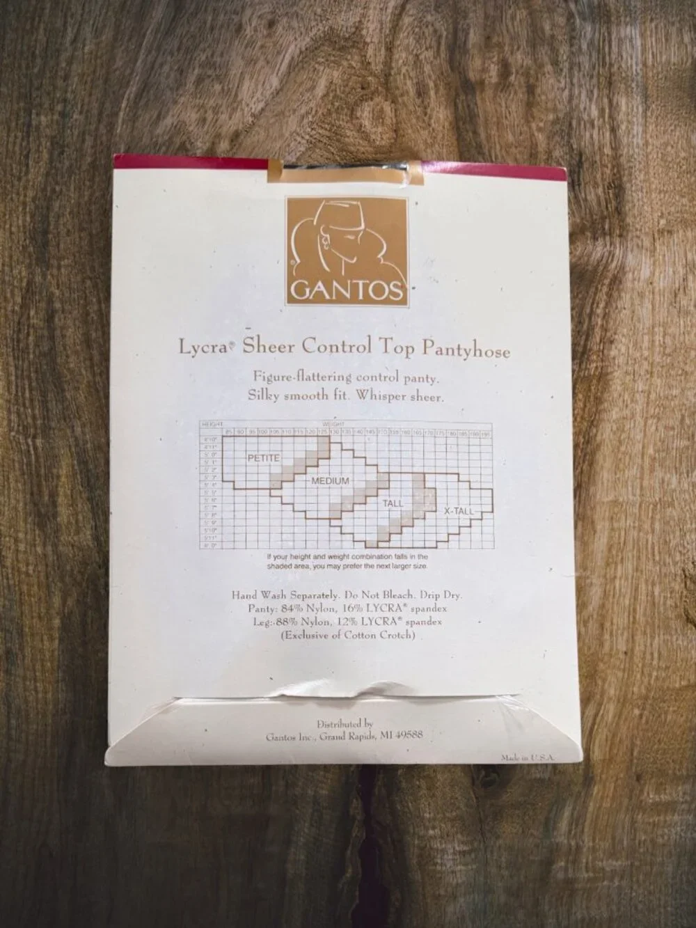 Vintage Gantos Lycra Sheer Control Top Pantyhose Black Tall NOS Made USA 190